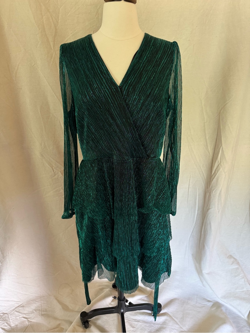 Emerald Green Wrap Evening Dress